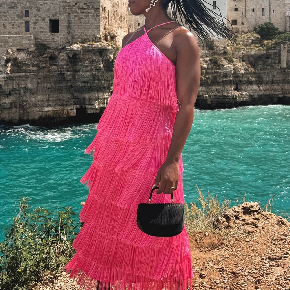 Show Me Your MuMu | Pink Fringe Halter Dress